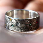 Personalized Birthstone Planet Ring with 12 gems on it/Viking Wedding Band/Rustic Engagement Ring/Chunky rings/moon and star ring