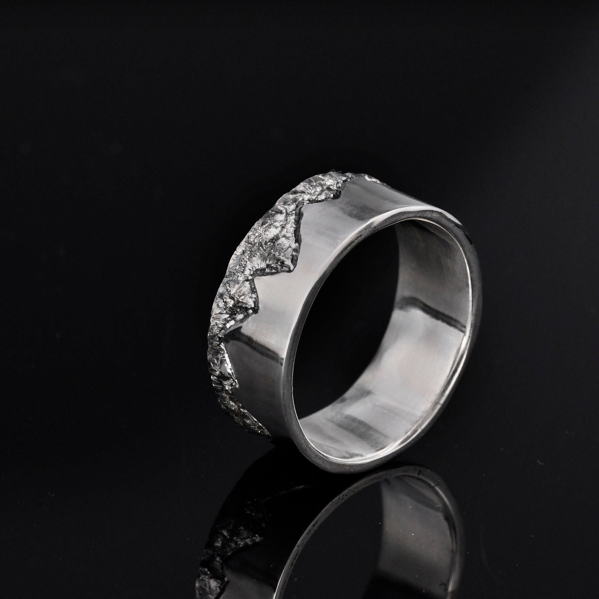 Personalized Mountain Ring handmade with S925/ Men's Birthday Gift /Unique Promise Ring/Viking Wedding Band/Engraved Engagement Ring