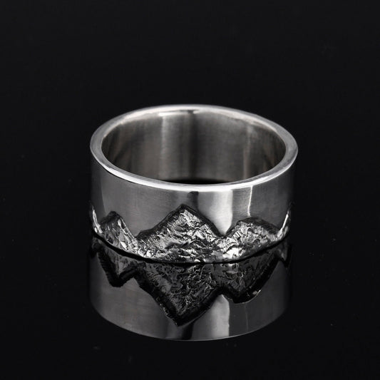 Personalized Mountain Ring handmade with S925/ Men's Birthday Gift /Unique Promise Ring/Viking Wedding Band/Engraved Engagement Ring