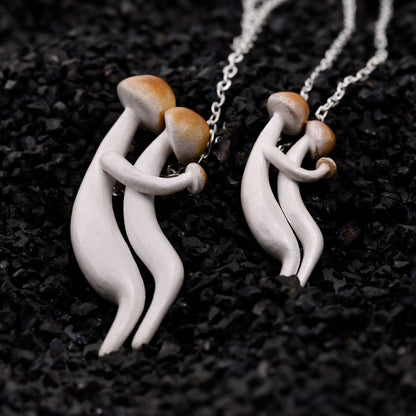 Hugging Mushroom Necklace set and it can use as cute keychain which is a great gift for couples/ made with S925