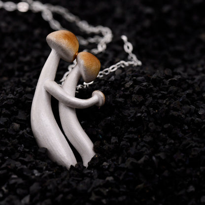 Cute Two Hugging Mushroom Necklace made with S925 is a great gift for her/ Mushroom Hunting Enthusiast gifts/cute keychain