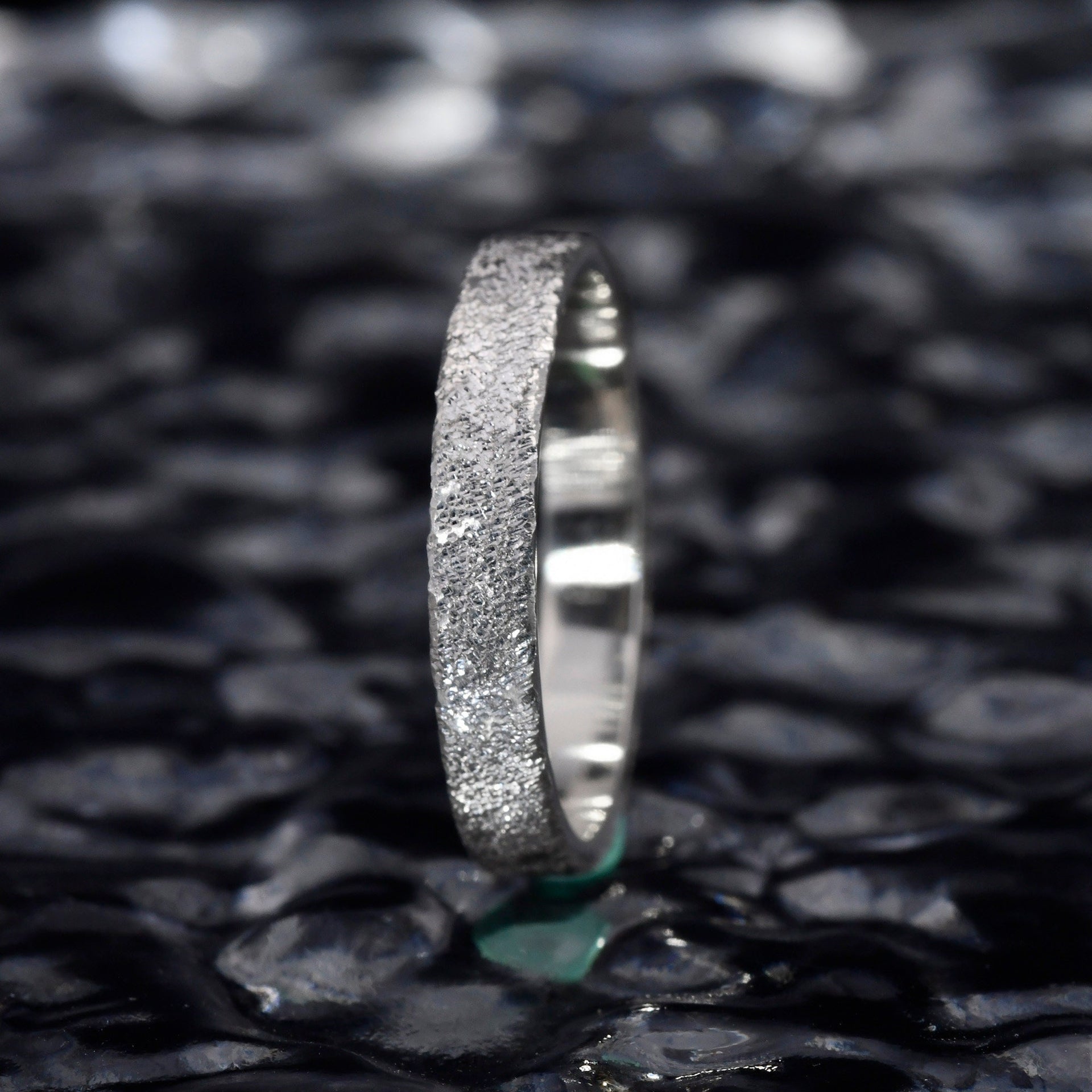 Personalized silver stackable band with Gypsophila shining texture