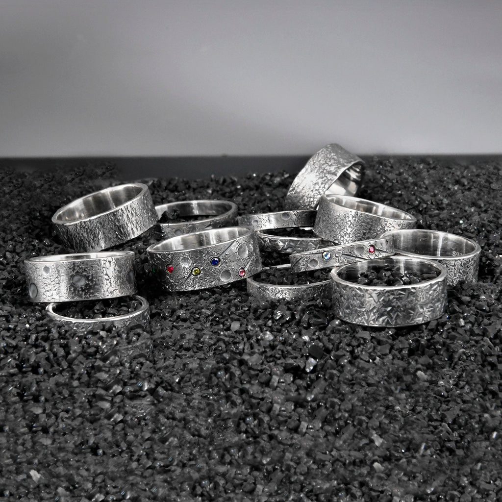 Personalized Birthstone Planet Ring with 12 gems on it/Viking Wedding Band/Rustic Engagement Ring/Chunky rings/moon and star ring