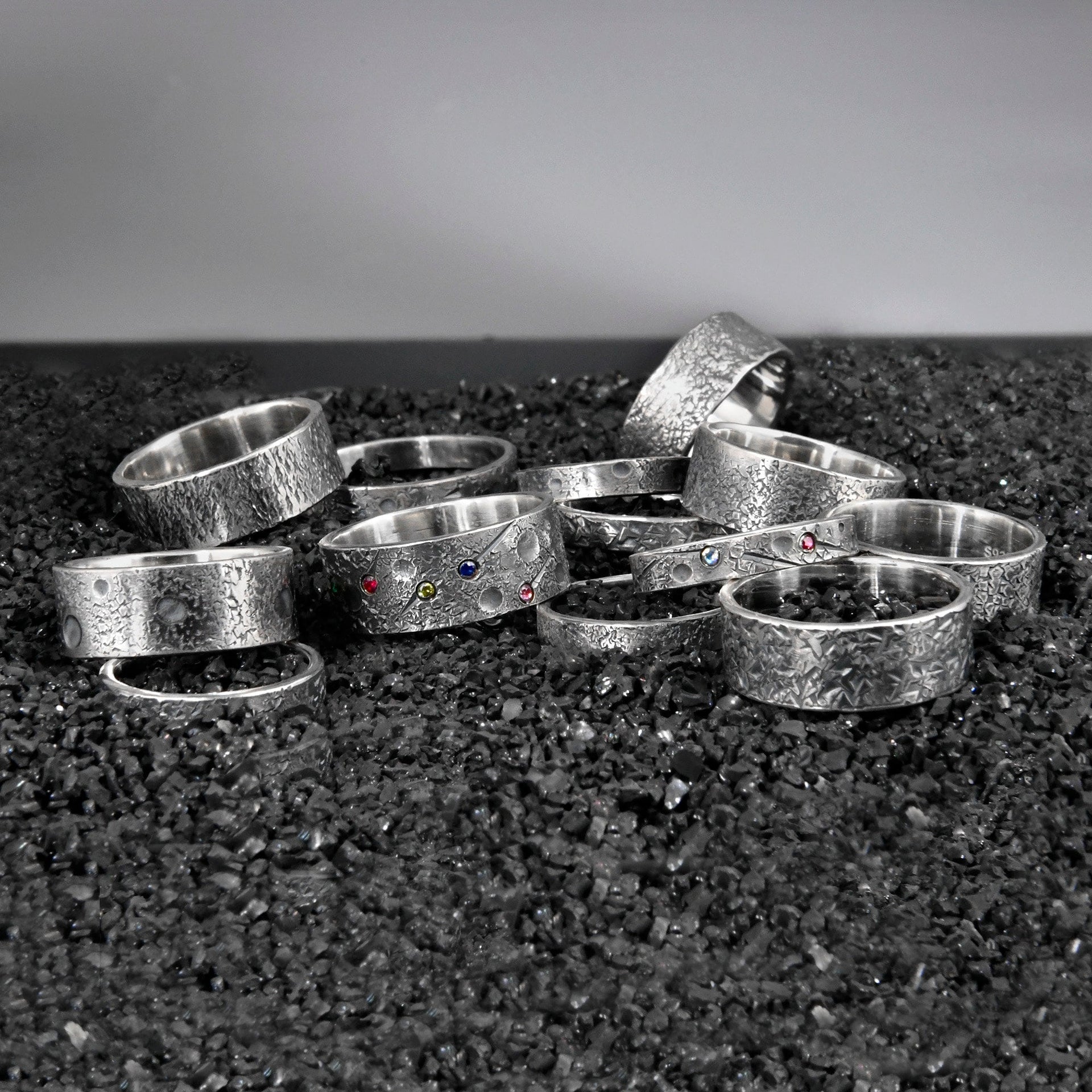 Personalized Birthstone Planet Ring with 12 gems on it/Viking Wedding Band/Rustic Engagement Ring/Chunky rings/moon and star ring