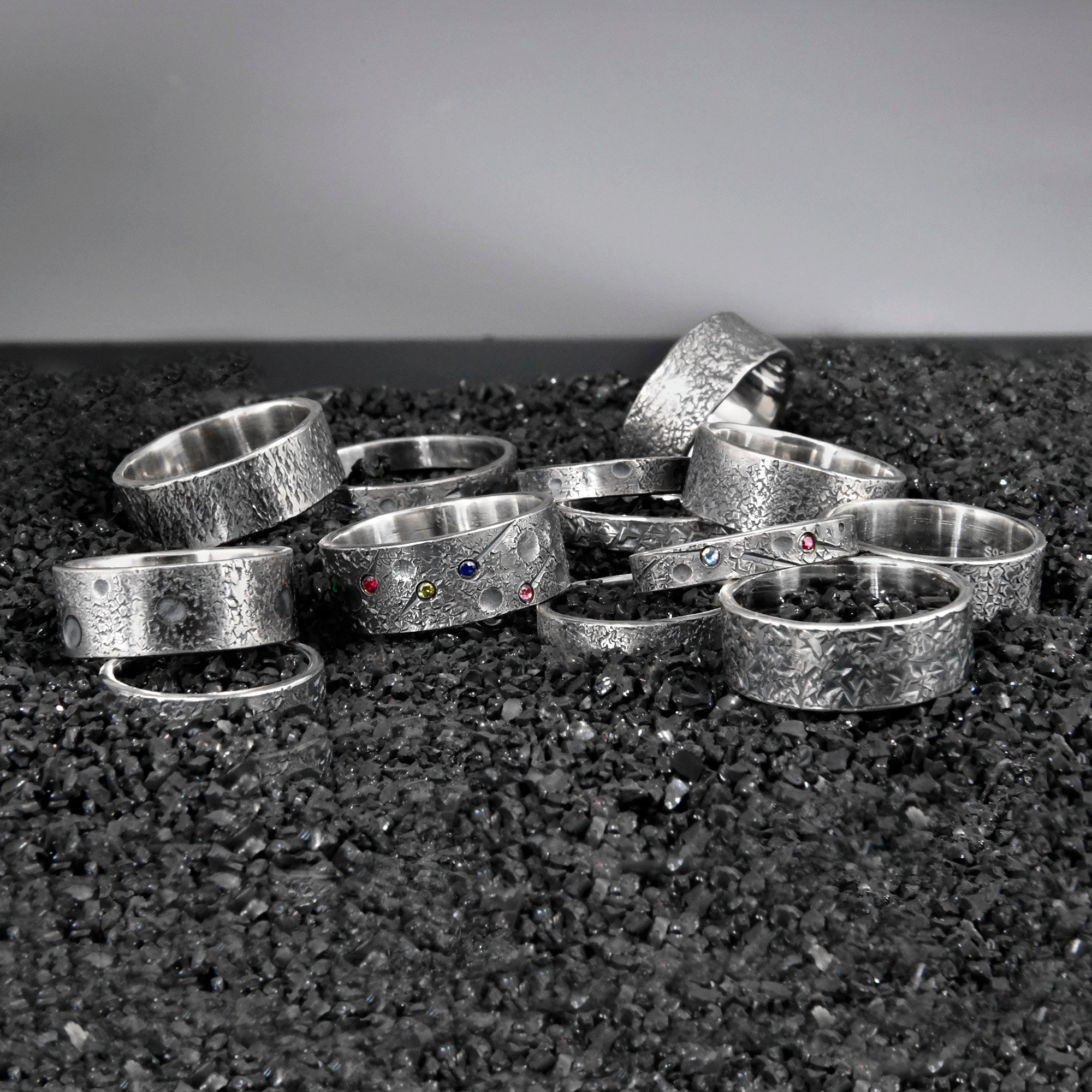 Personalized Birthstone Planet Ring with 12 gems on it/Viking Wedding Band/Rustic Engagement Ring/Chunky rings/moon and star ring