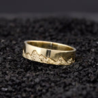 Customizable Hand-Carved 18K Gold Mountain Range Engraved Ring, Father and Nature Lovers Gift