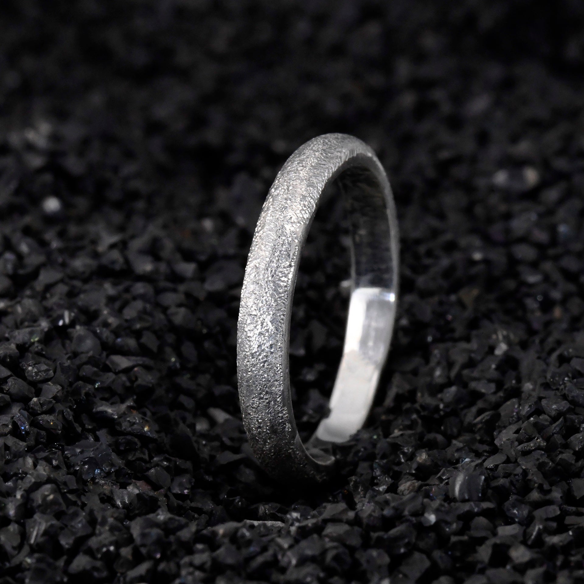 Minimal 3mm textured silver band for wedding or anniversary gift