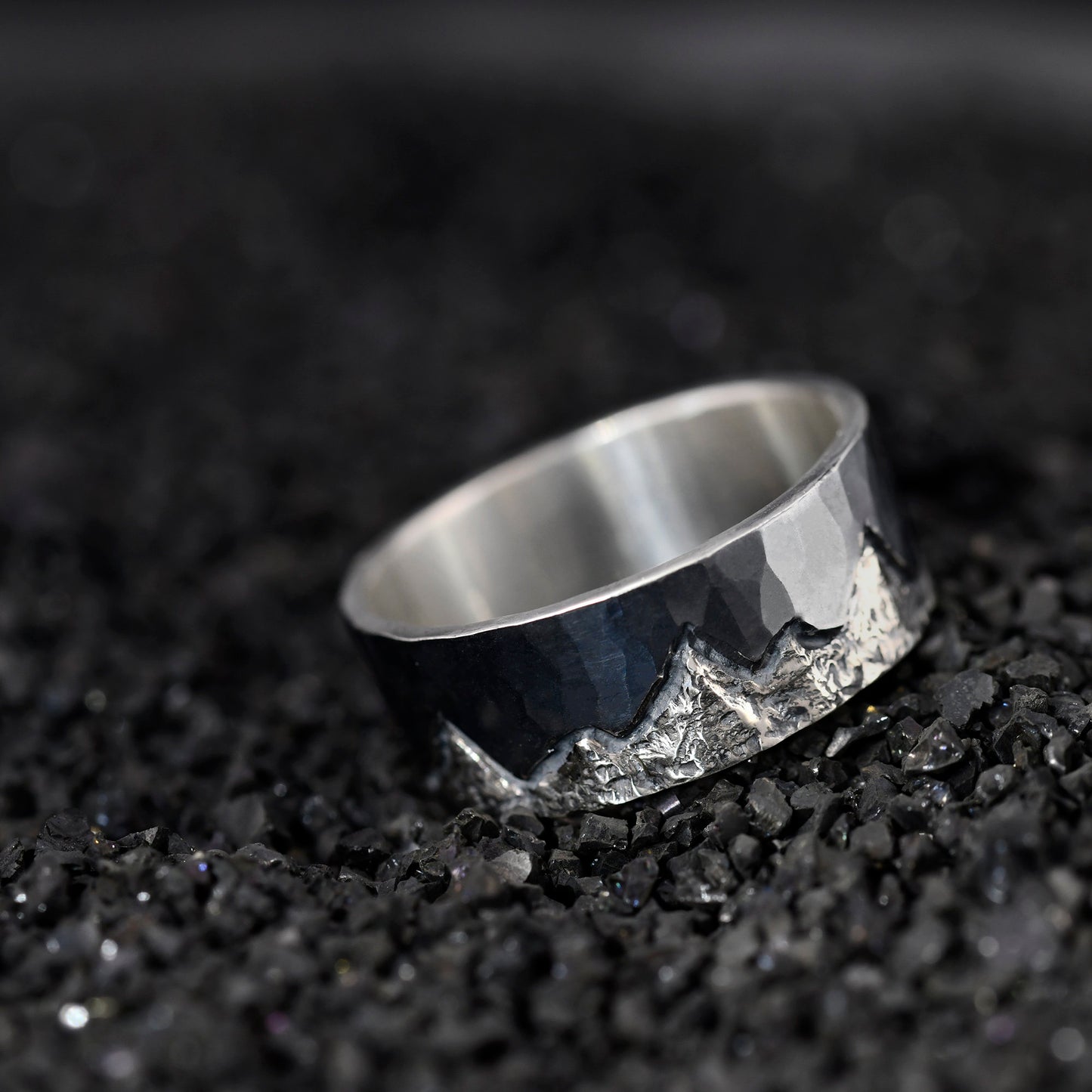 Black Mountain Ring handmade with S925 for Men's Birthday Gift Can be personalized/Unique Promise Ring/Viking Wedding Band/Engagement Ring