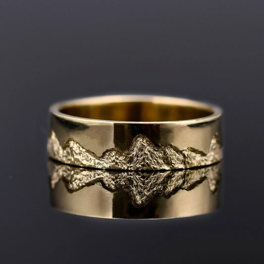 Customizable Hand-Carved 18K Gold Mountain Range Engraved Ring, Father and Nature Lovers Gift