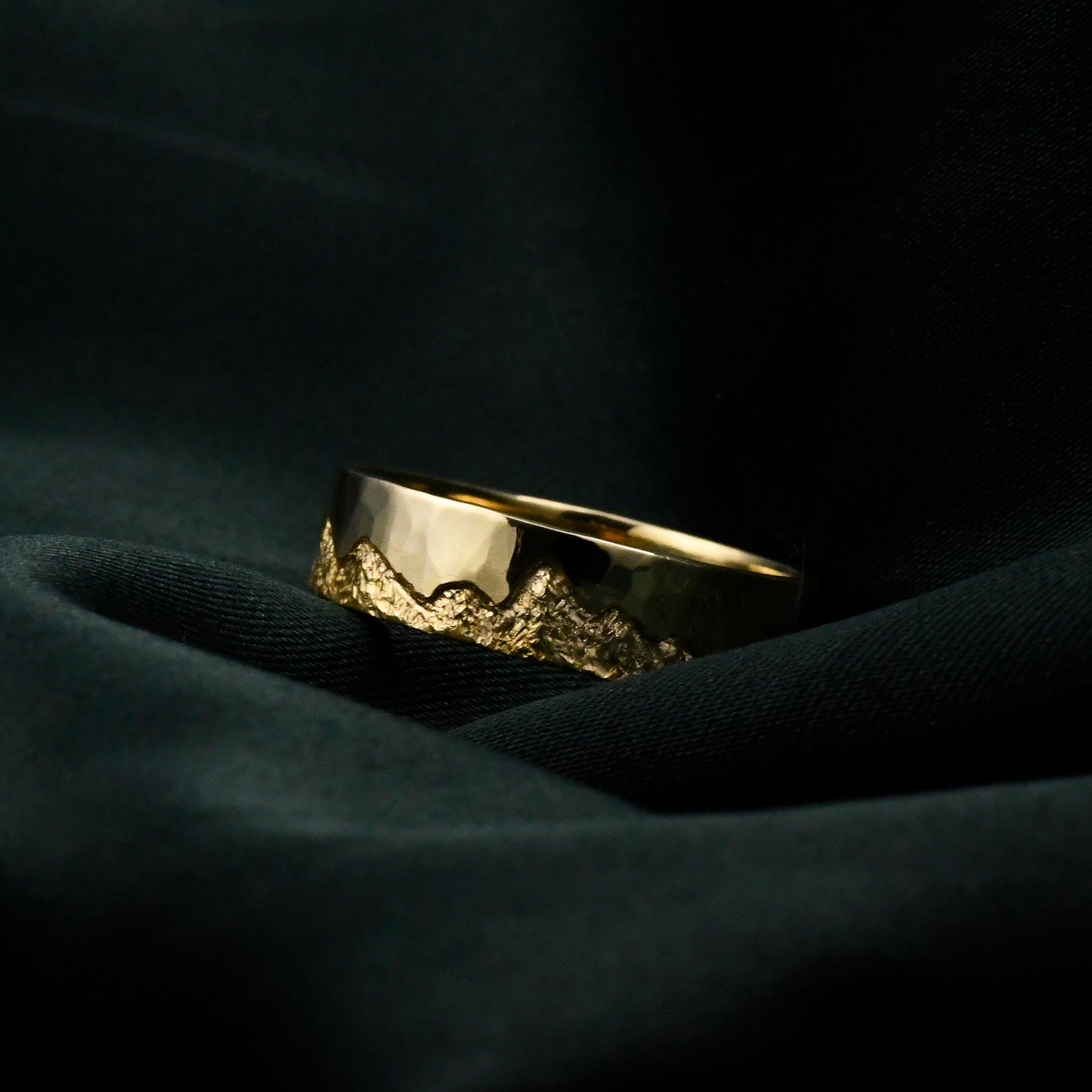 Custom gold mountain ring gift for hikers travelers and nature lovers