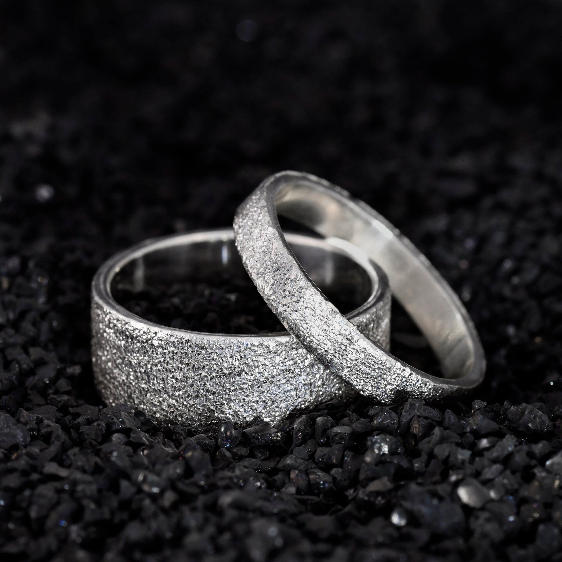 Silver ring set shown on hand for 3mm and 6mm stacking fit