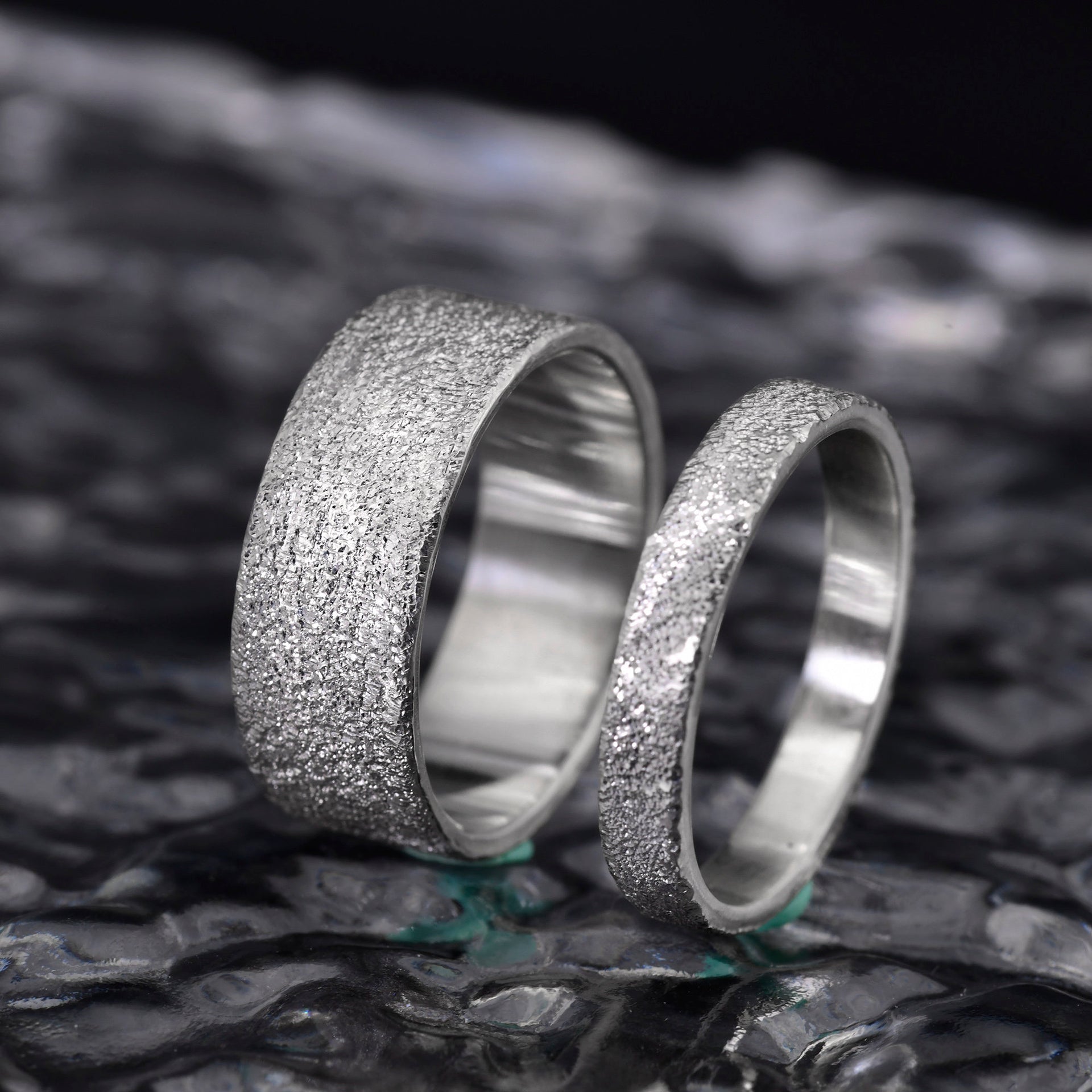 Sterling silver stacking ring set with sparkling handmade surface