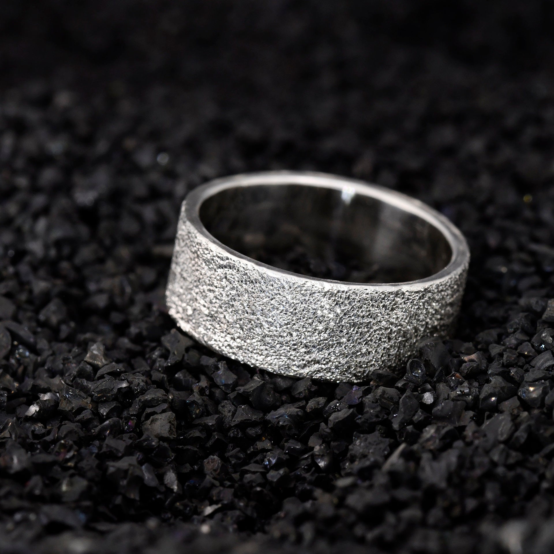 Handmade sterling silver textured ring set for wedding anniversary or everyday wear