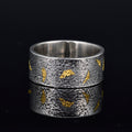 Sliver with gold leaf Engagement Ring, Mens Promise Ring, Hand Forged Ring, Viking Wedding Band, Chunky ring