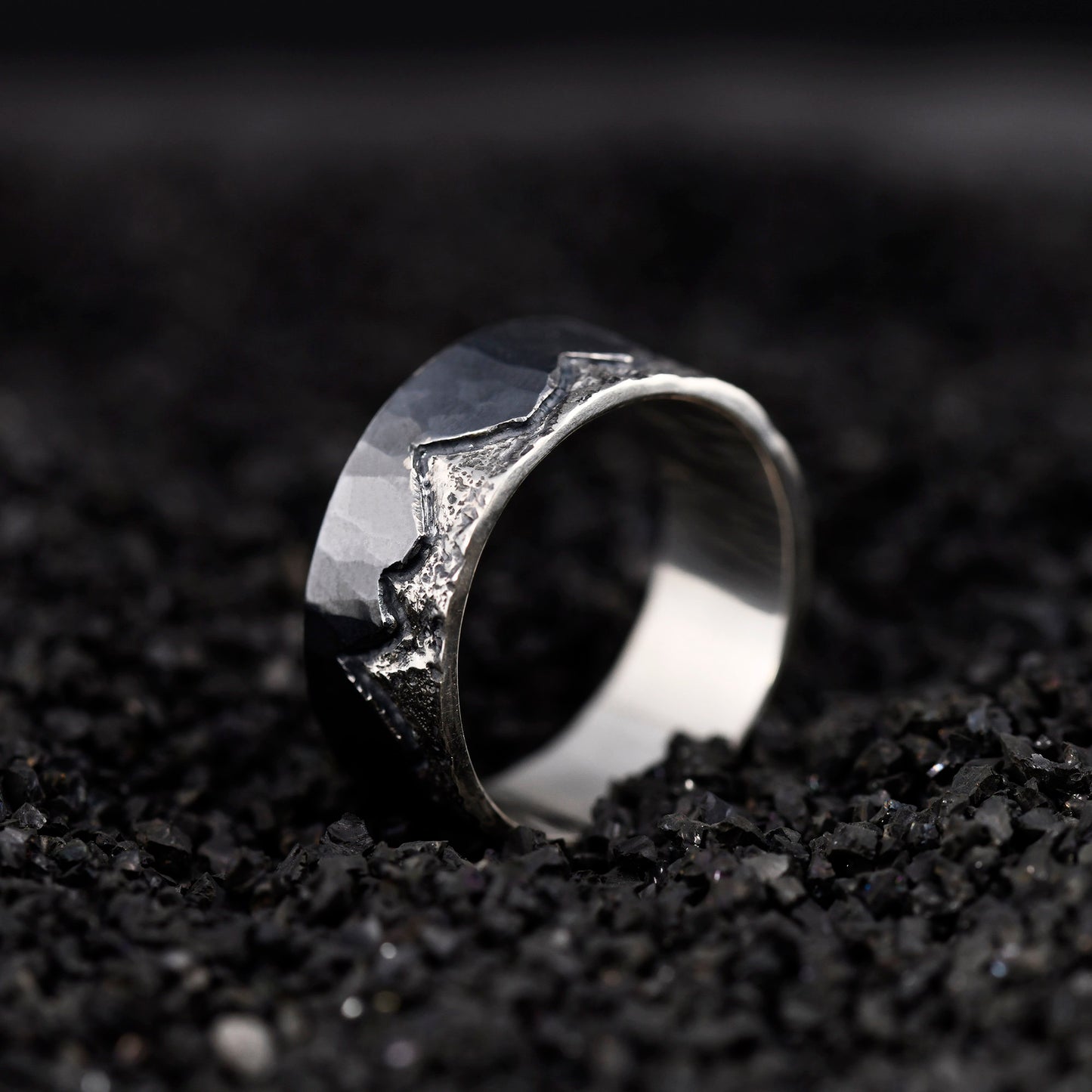 Black Mountain Ring handmade with S925 for Men's Birthday Gift Can be personalized/Unique Promise Ring/Viking Wedding Band/Engagement Ring