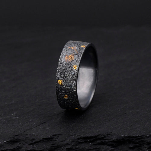 8mm Solid 18kt Gold Fusing With S925 Rustic Engagement Ring, Mens Promise Ring, Hand Forged Ring, Viking Wedding Band, Chunky ring