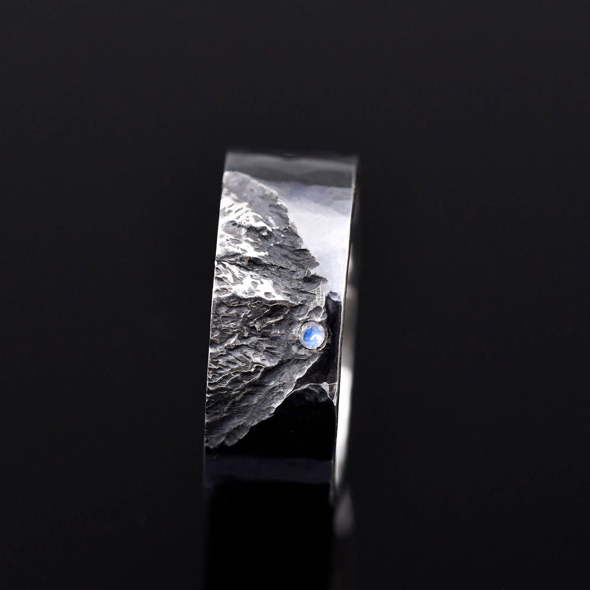 Personalized sterling silver moonstone mountain keepsake ring gift
