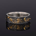 Black Silver & Solid 18k Gold Fusing Lava Rustic Engagement Ring 6MM for Mens Promise and Viking Wedding, Hand Forged Ring,Chunky ring