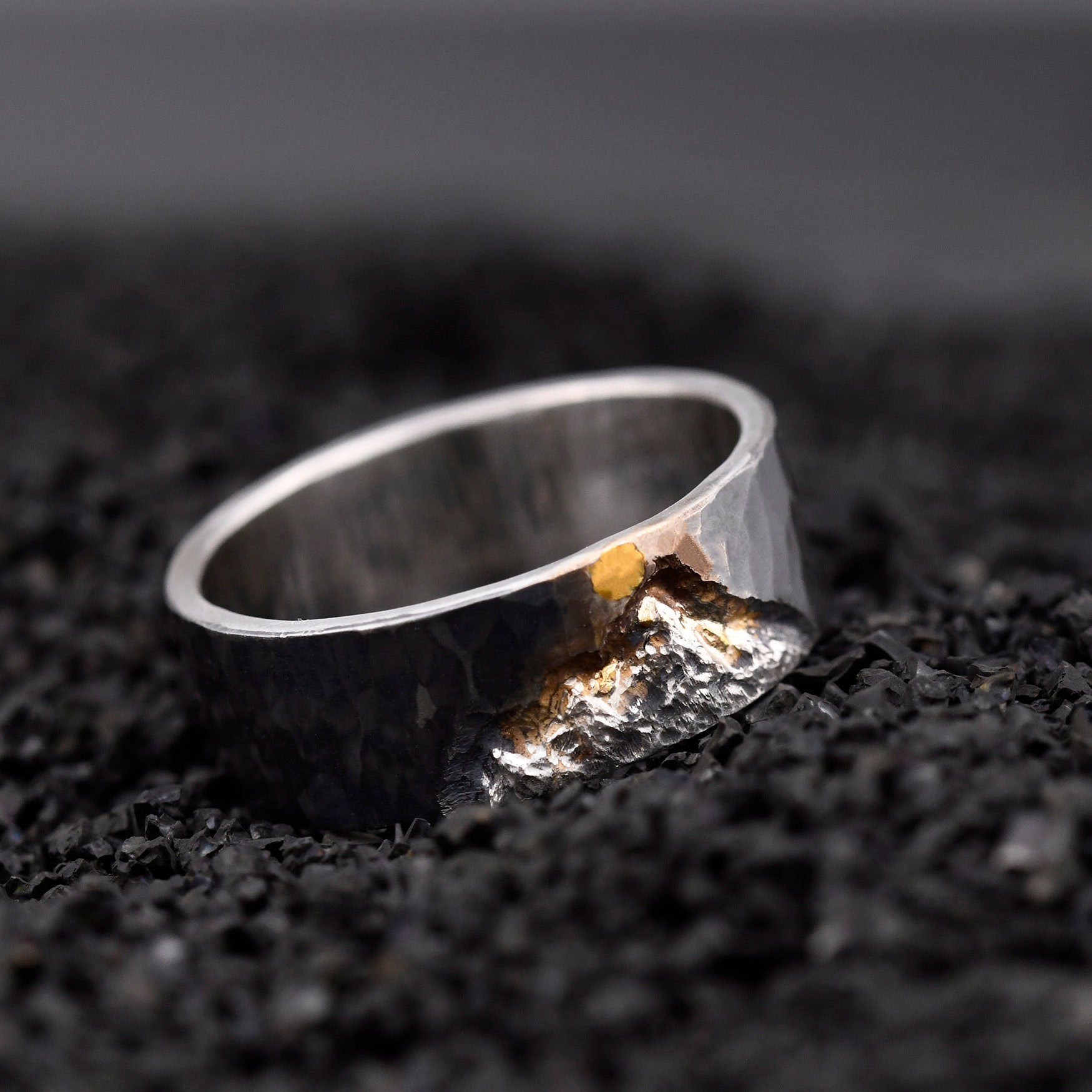 Golden Sunrise Mountain Ring | Sun and Mountain Design | Viking Wedding & Engagement in Gold and S925 | Promise Ring for Him