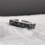 Silver Fusing Lava Galaxy Ring 4MM Gunmetal Grey Rustic Fusing Celestial Band Engraved Galaxy and Star Design