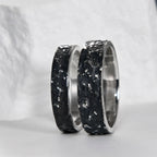 Silver Fusing Lava Galaxy Ring 4MM Gunmetal Grey Rustic Fusing Celestial Band Engraved Galaxy and Star Design