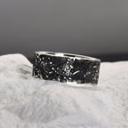 Silver Fusing Lava Galaxy Ring 8MM Gunmetal Grey Rustic Fusing Celestial Band Engraved Galaxy and Star Design