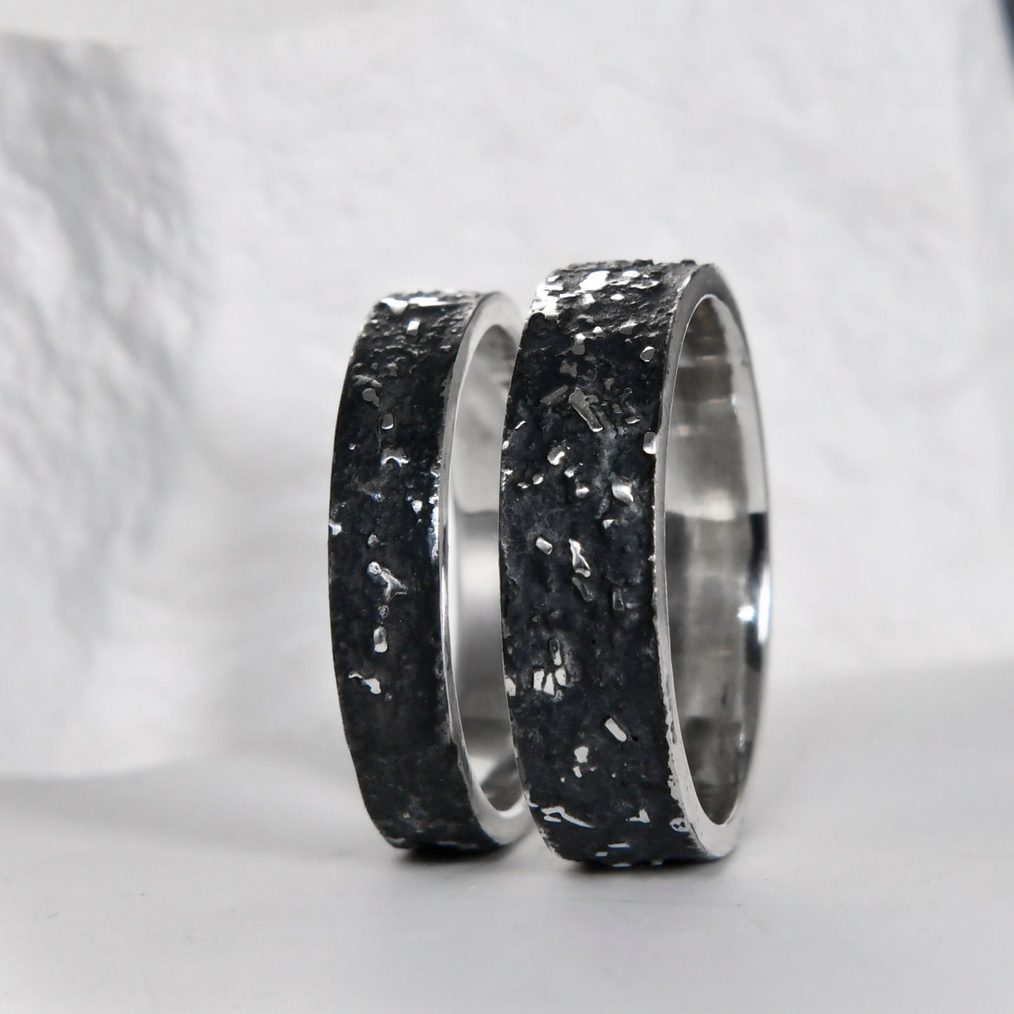 Silver Fusing Lava Galaxy Proposal Ring 4MM/6MM Gunmetal Grey Rustic Fusing Celestial Wedding Band Engraved Galaxy and Star Design