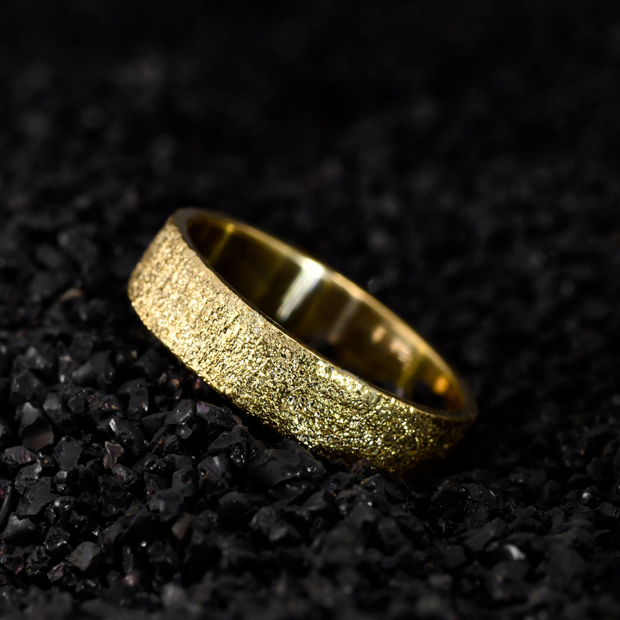 14k Gold Gypsophila Shining Rustic Textured Ring Set