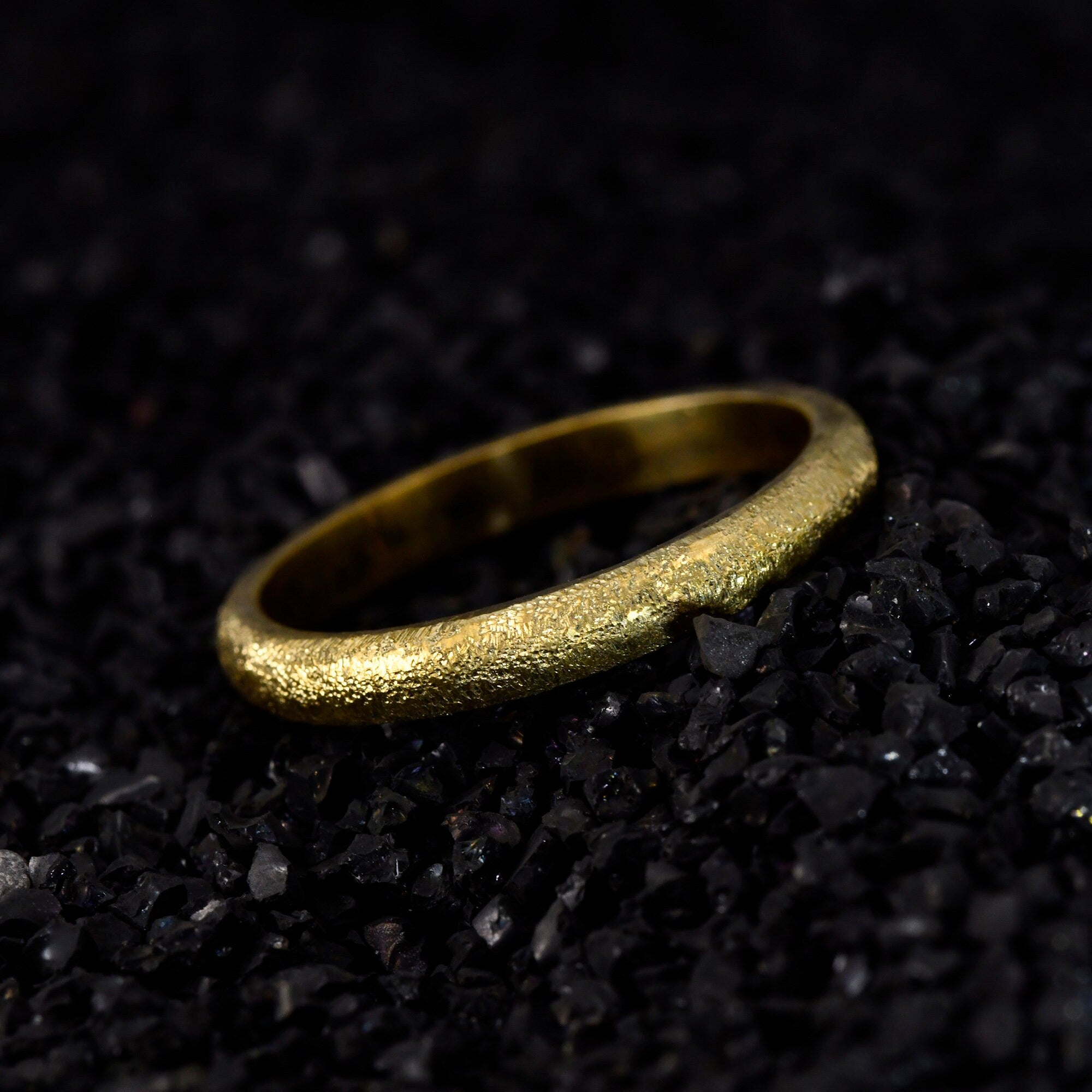 14k Gold Gypsophila Shining Rustic Textured Ring Set
