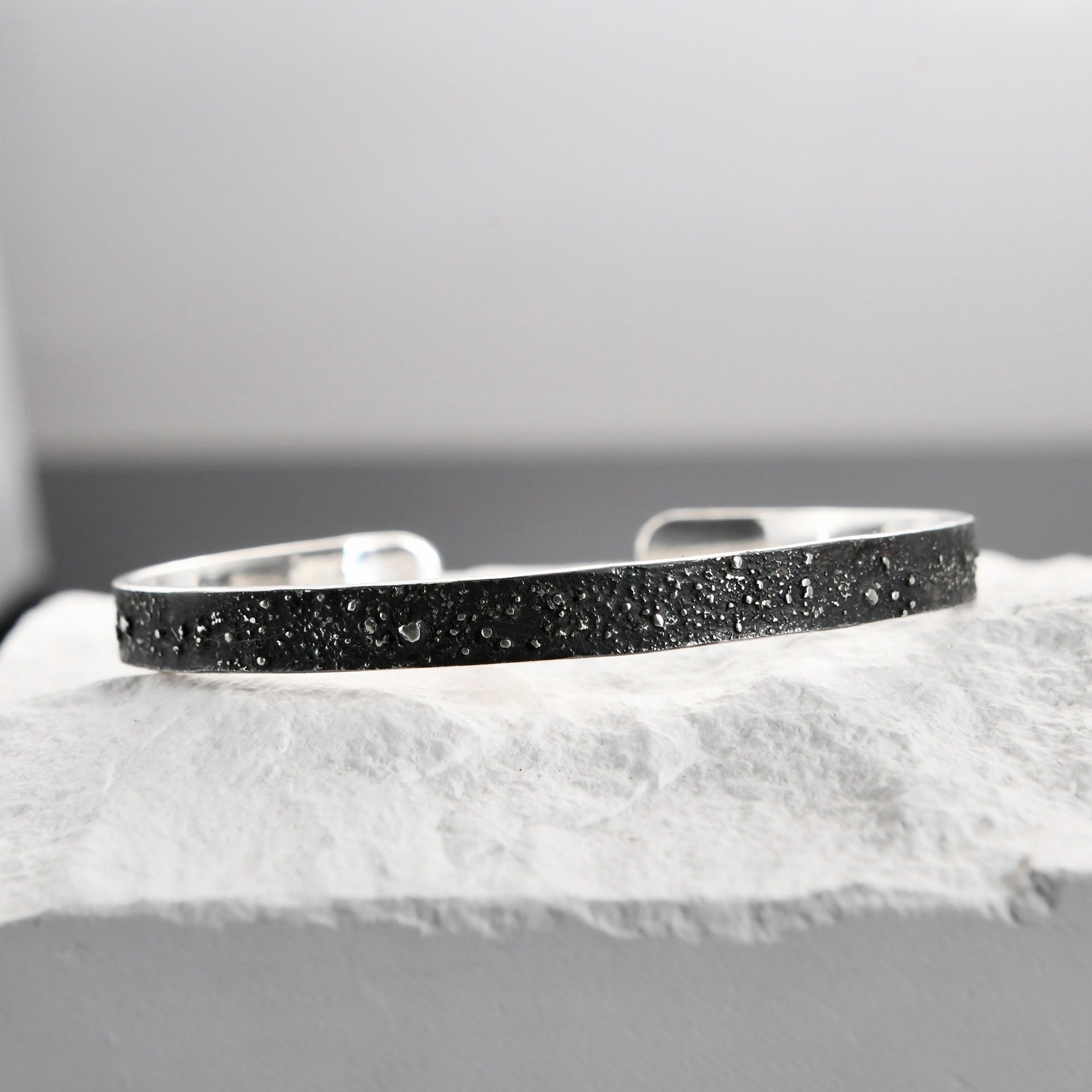 Sterling silver 6mm galaxy bracelet with rustic fusing lava texture
