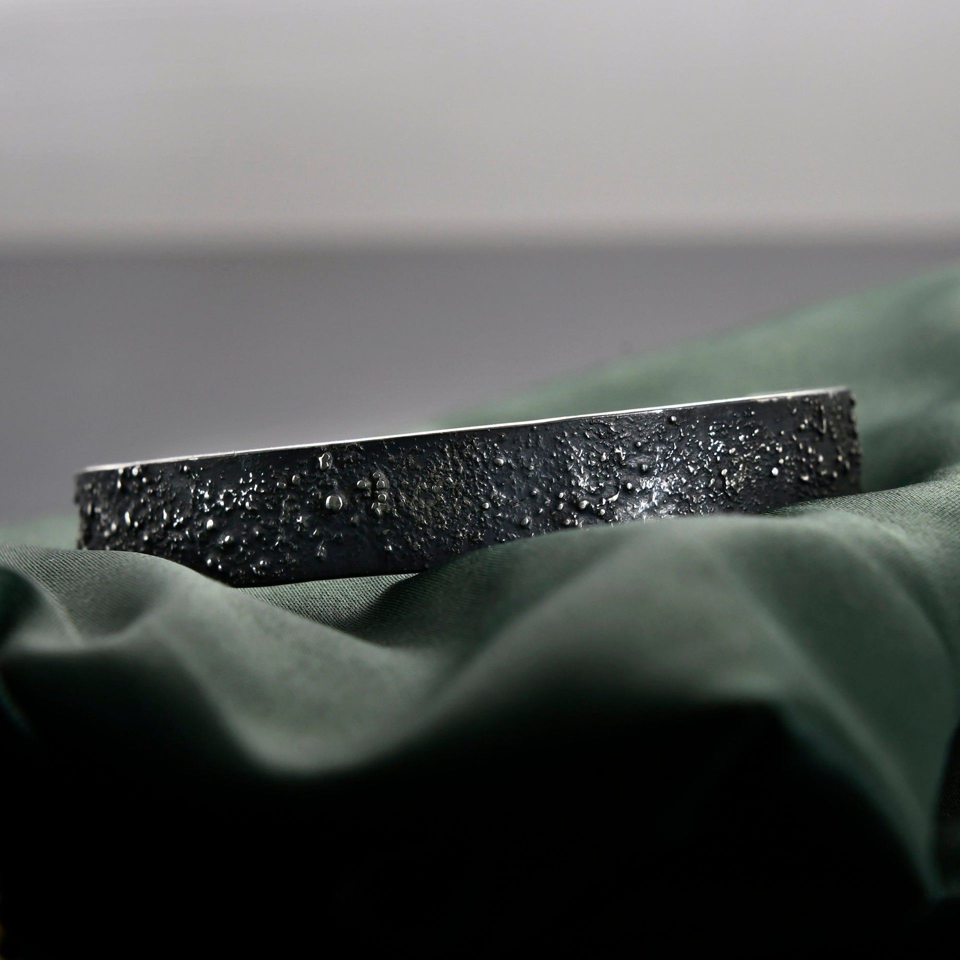Silver Fusing Lava Galaxy Cuff Bracelet 10MM Adjustable Gunmetal Grey Rustic Fusing Celestial Band Engraved Galaxy and Star Design