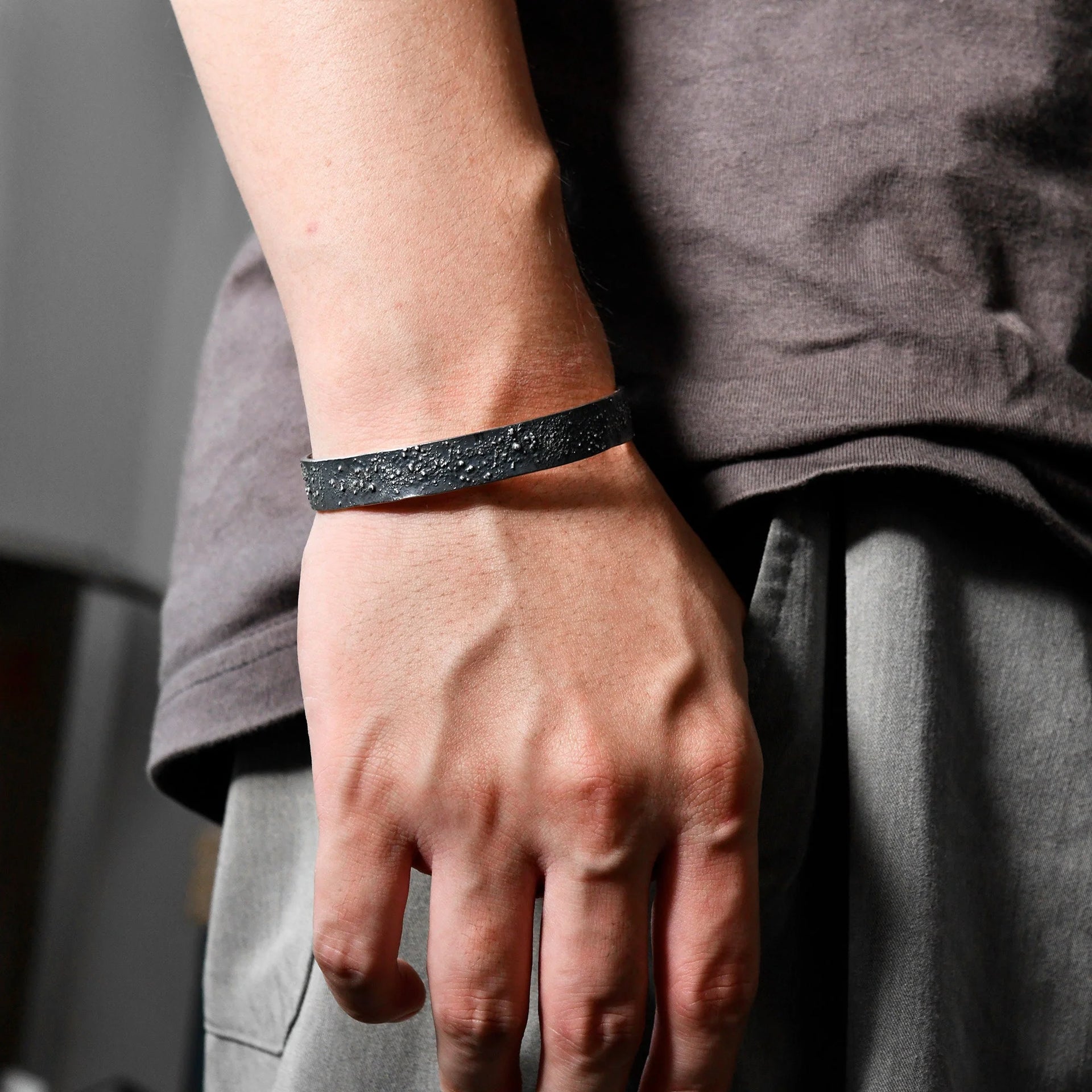 Handmade adjustable galaxy cuff bracelet with rustic fusing lava finish