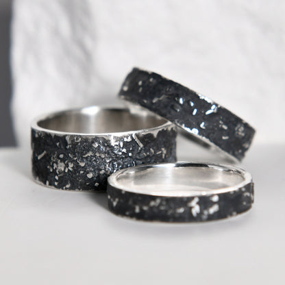 Silver Fusing Lava Galaxy Proposal Ring 4MM/6MM Gunmetal Grey Rustic Fusing Celestial Wedding Band Engraved Galaxy and Star Design