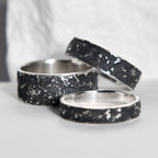 Silver Fusing Lava Galaxy Ring 4MM Gunmetal Grey Rustic Fusing Celestial Band Engraved Galaxy and Star Design