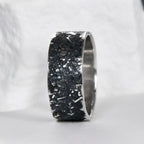 Silver Fusing Lava Galaxy Ring 8MM Gunmetal Grey Rustic Fusing Celestial Band Engraved Galaxy and Star Design
