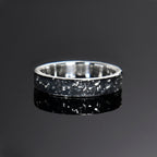 Silver Fusing Lava Galaxy Ring 4MM Gunmetal Grey Rustic Fusing Celestial Band Engraved Galaxy and Star Design