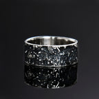 Silver Fusing Lava Galaxy Ring 8MM Gunmetal Grey Rustic Fusing Celestial Band Engraved Galaxy and Star Design