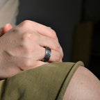 Silver Fusing Lava Galaxy Ring 8MM Gunmetal Grey Rustic Fusing Celestial Band Engraved Galaxy and Star Design