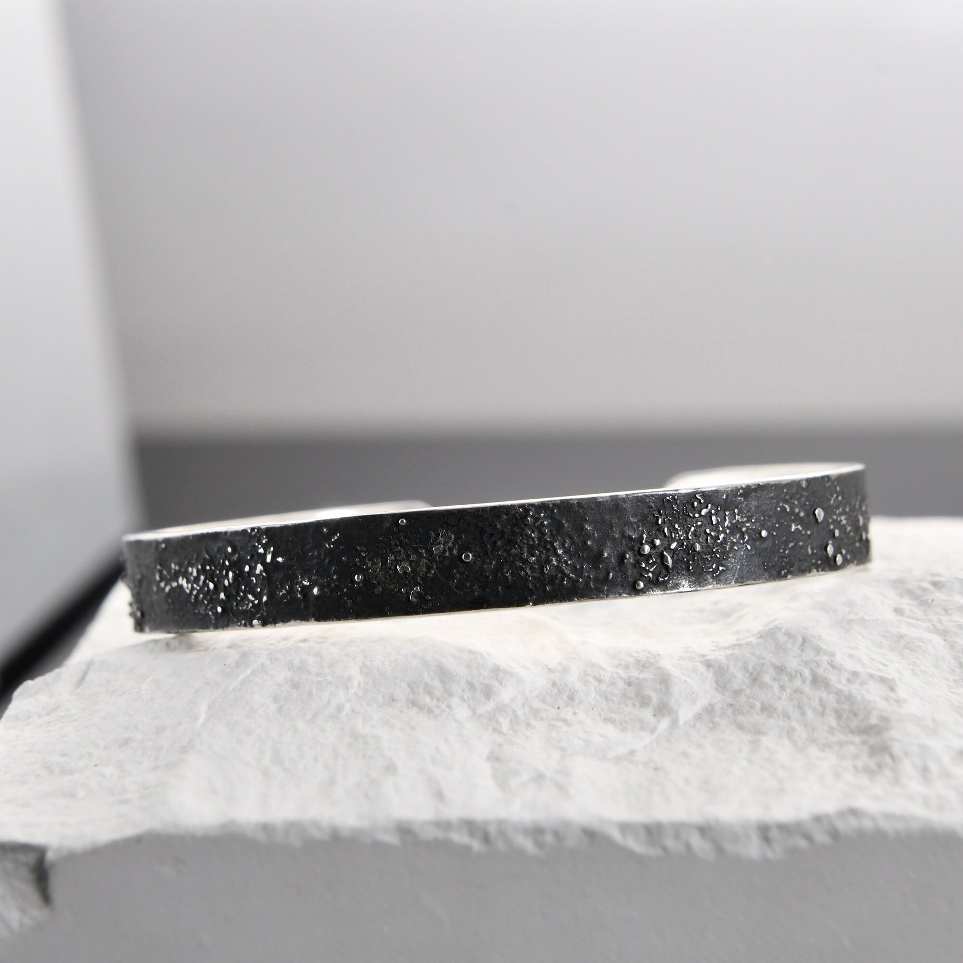 Sterling silver 8mm galaxy bracelet with rustic fusing lava texture