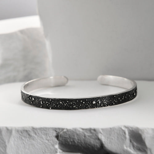 6mm slim silver galaxy cuff bracelet handmade by YophieMade