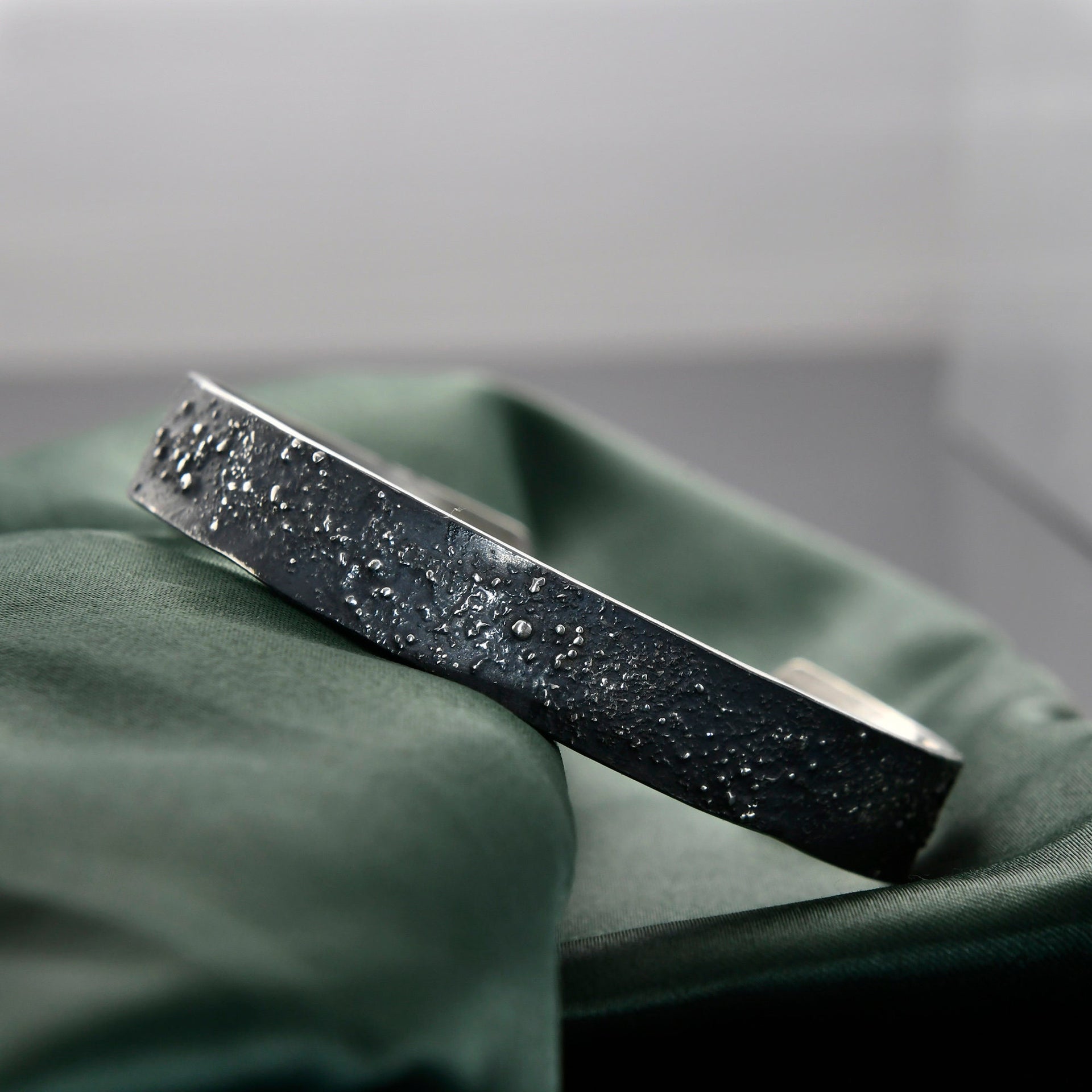 Silver Fusing Lava Galaxy Cuff Bracelet 10MM Adjustable Gunmetal Grey Rustic Fusing Celestial Band Engraved Galaxy and Star Design