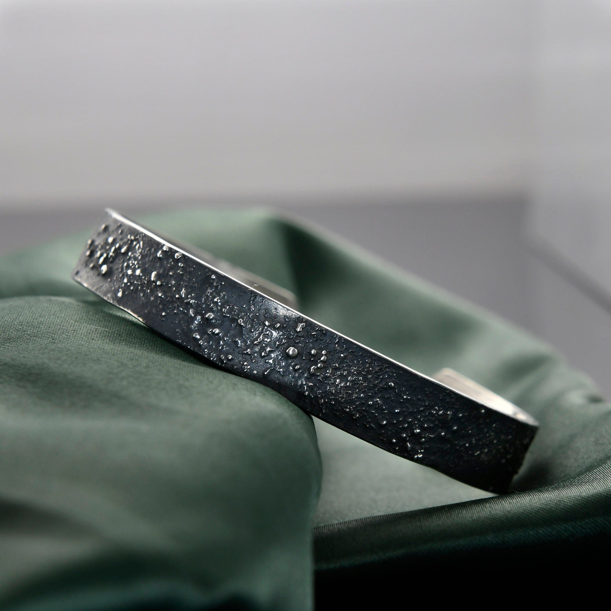 Silver Fusing Lava Galaxy Cuff Bracelet 10MM Adjustable Gunmetal Grey Rustic Fusing Celestial Band Engraved Galaxy and Star Design