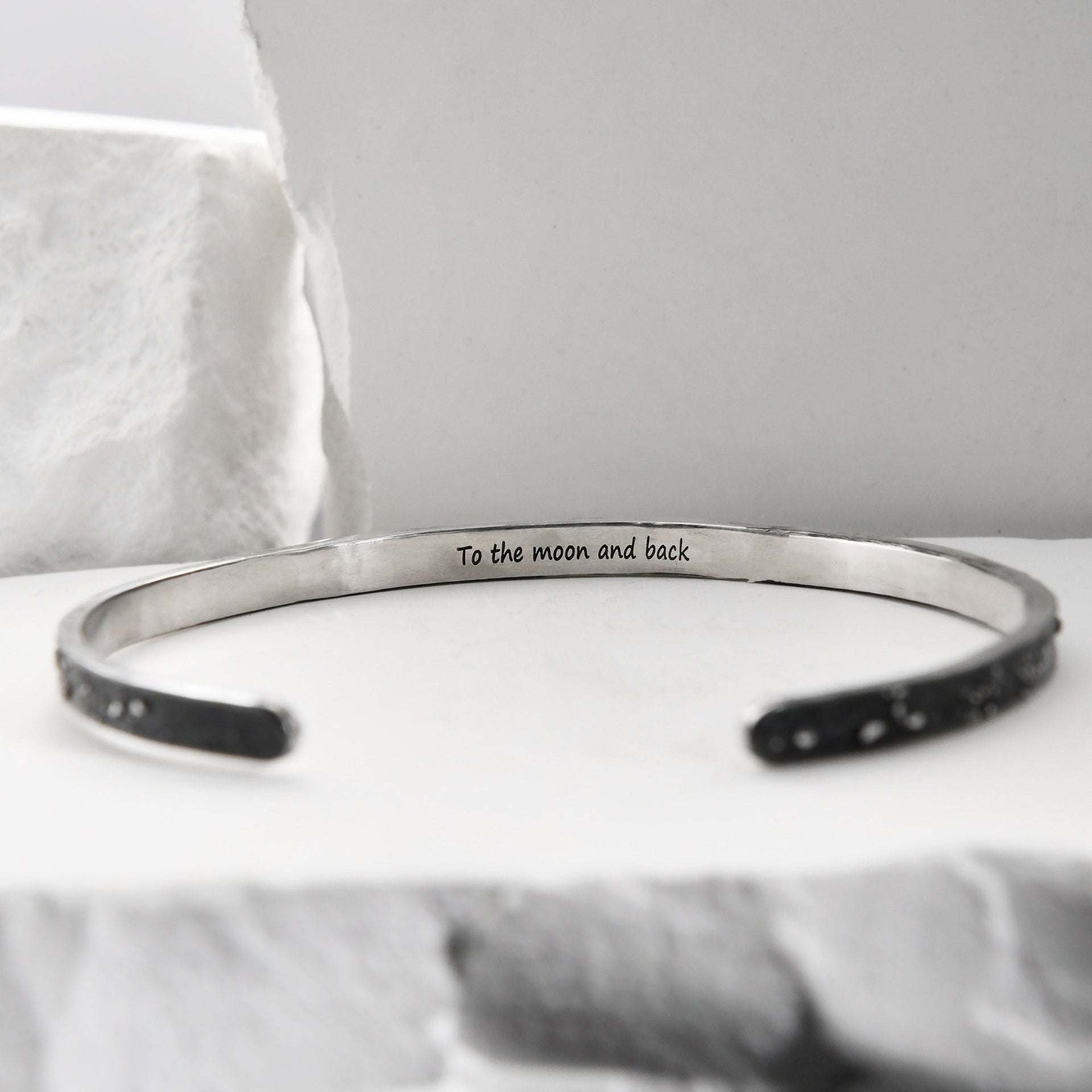 Silver Fusing Lava Galaxy Cuff Bracelet 10MM Adjustable Gunmetal Grey Rustic Fusing Celestial Band Engraved Galaxy and Star Design