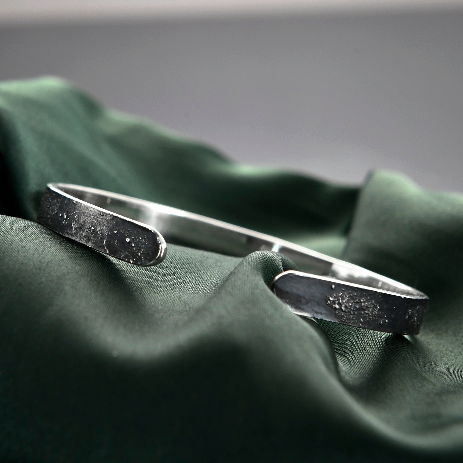 Adjustable 6mm silver cuff with dark oxidized galaxy finish
