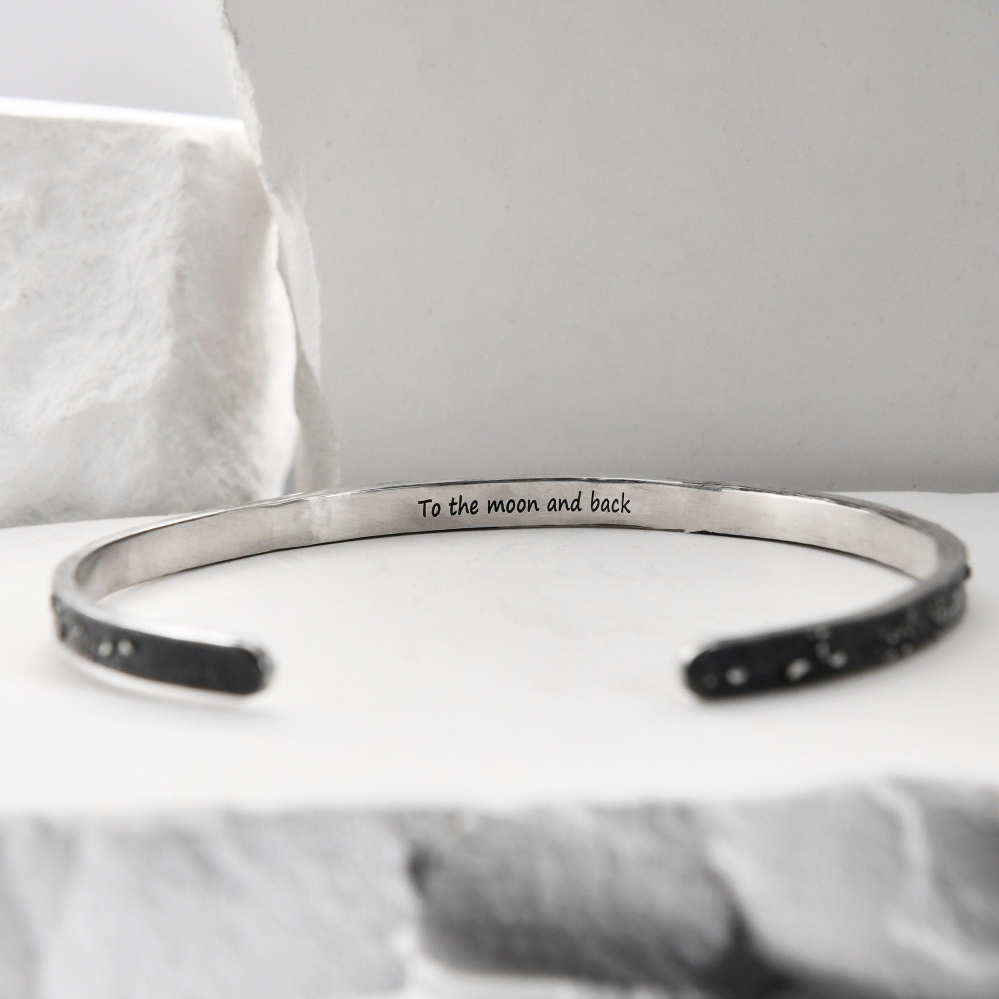 Silver Fusing Lava Galaxy Cuff Bracelet 6MM Adjustable Gunmetal Grey Rustic Fusing Celestial Band Engraved Galaxy and Star Design