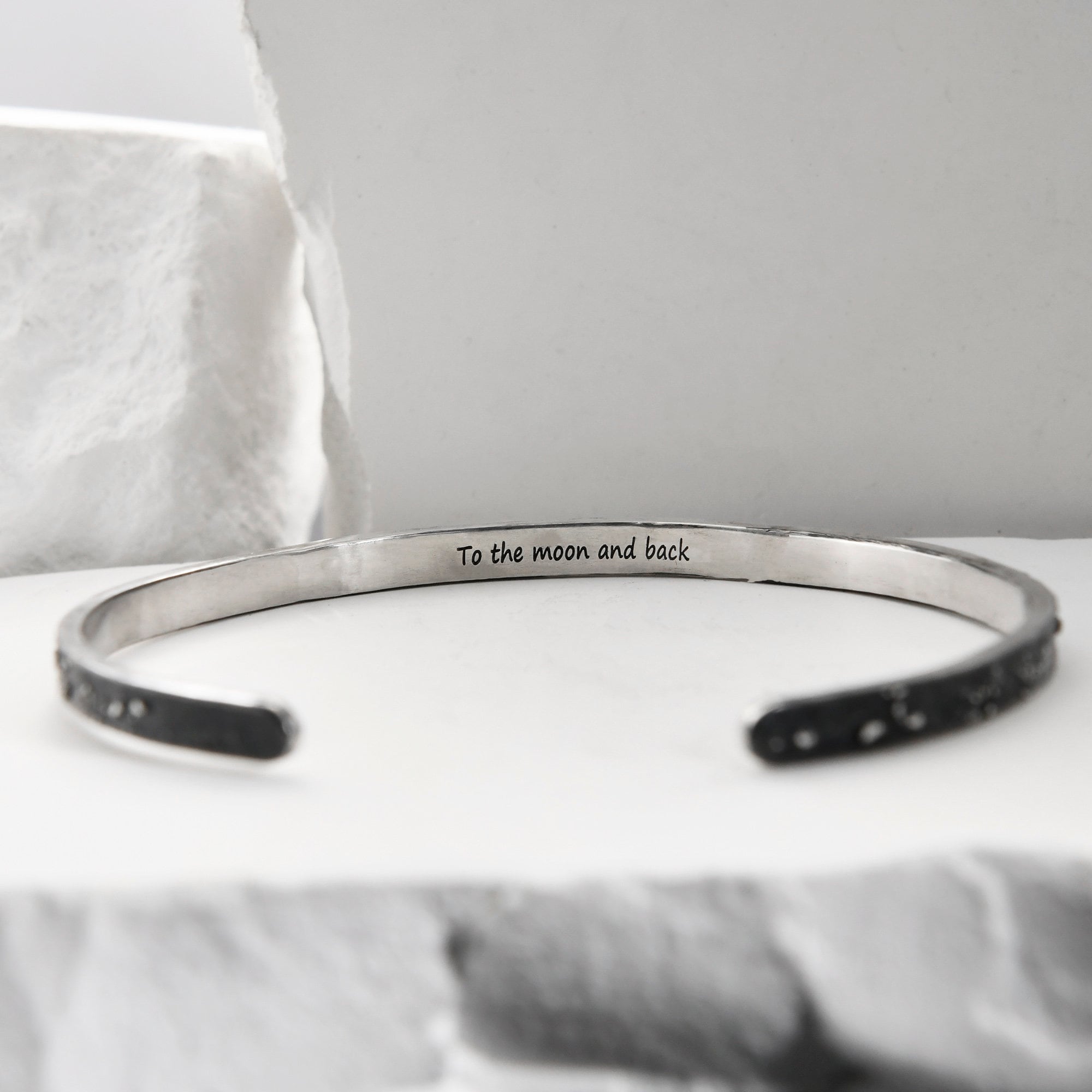 Silver Fusing Lava Galaxy Cuff Bracelet 8MM Adjustable Gunmetal Grey Rustic Fusing Celestial Band Engraved Galaxy and Star Design