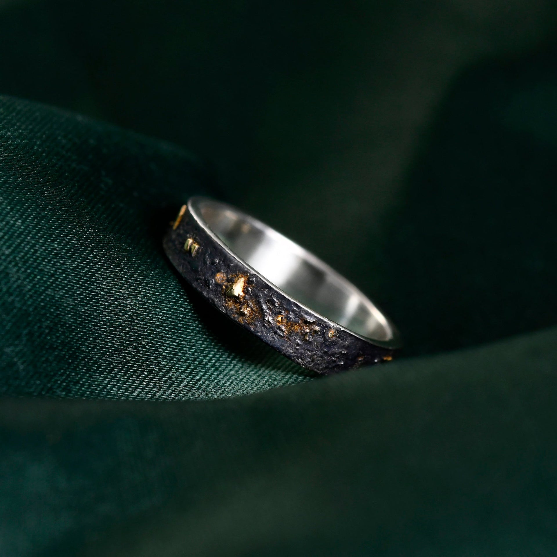 Black Silver & Solid 18k Gold Fusing Lava Rustic Ring for Couple ring set, Promise and Viking Wedding Band, Hand Forged Ring,Chunky ring