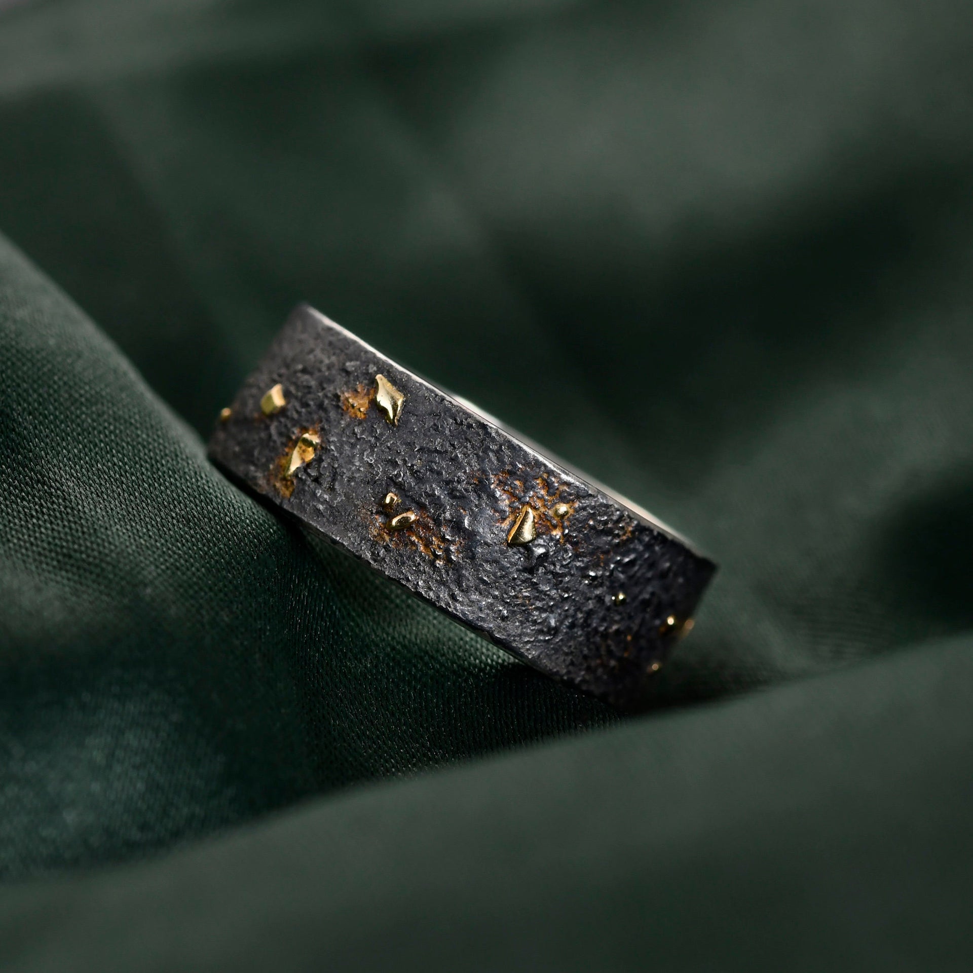 Rustic mixed metal commitment ring with organic gold fusing surface