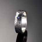 Moonstone Mountain Ring in S925 Sterling Silver | Viking Wedding Band | Chunky Hand Forged Moon and Mountain Design