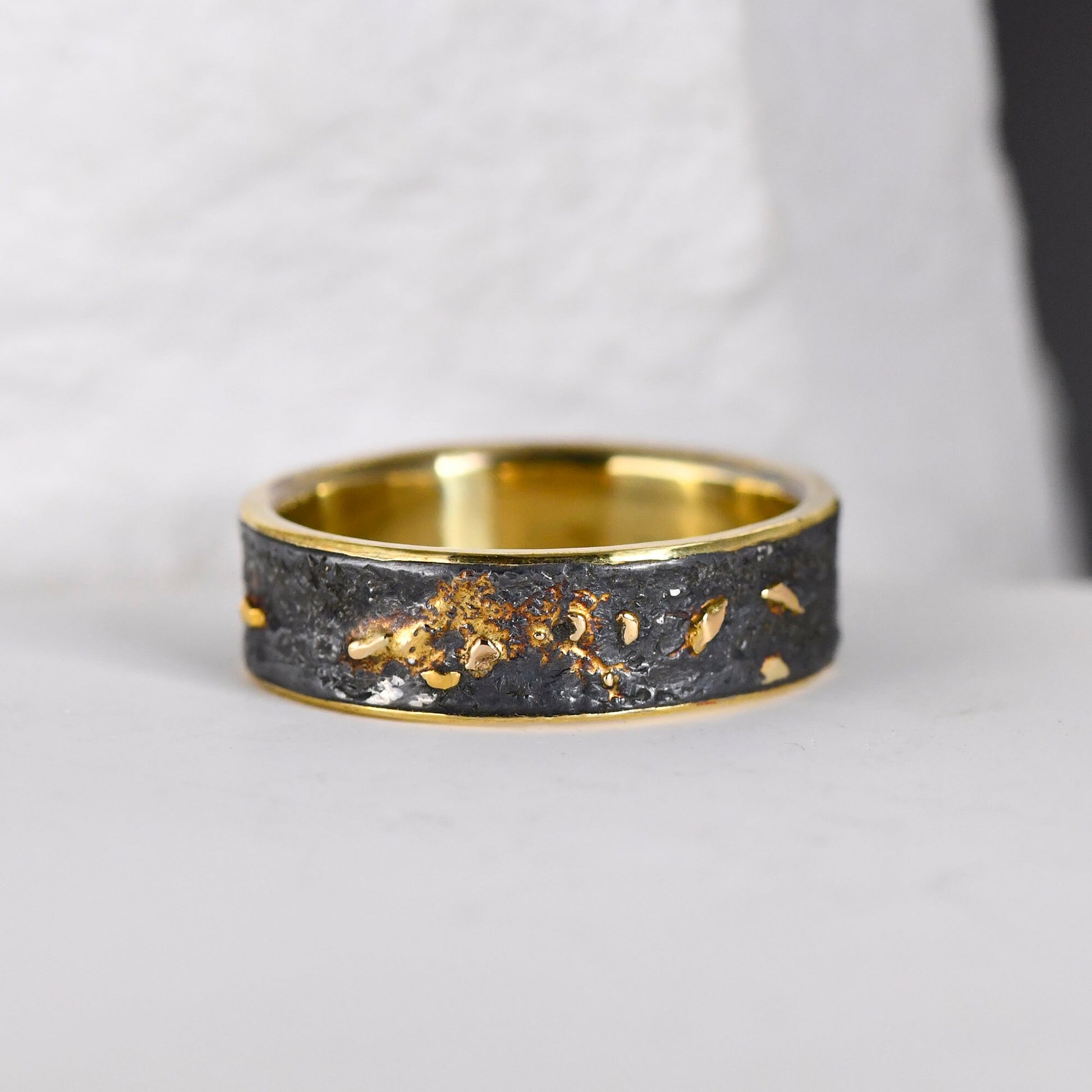 Gold Mixed Metal Ring Black Silver Rustic Engagement Ring/Unique Handmade Textured Jewelry/Viking wedding band/Gift for her/Gift for him